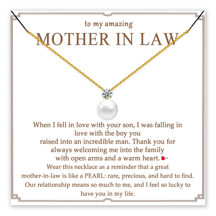 Necklace card for mother-in-law featuring a pearl pendant