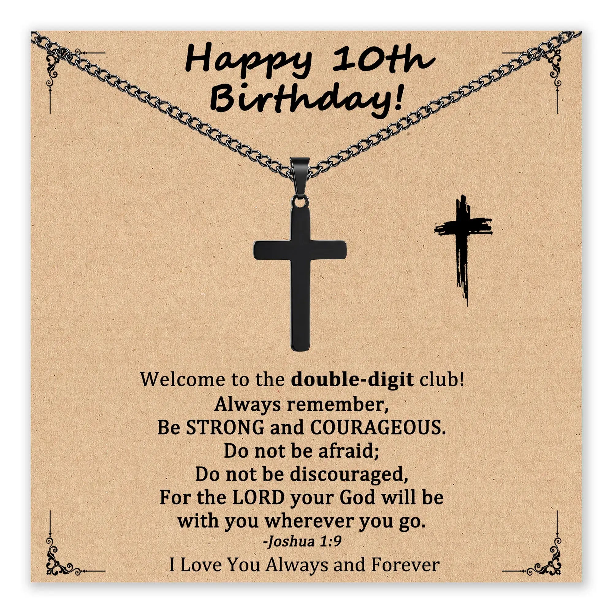 Strong & Courageous Cross Birthday Necklace