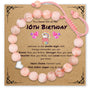 Pink zebra jasper bracelet with heart pendant for 10th birthday