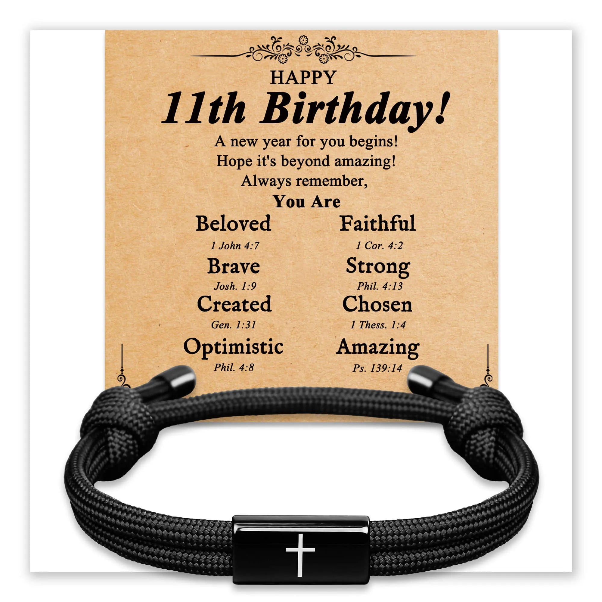 Faith Cross Birthday Bracelet with birthday card for 11th birthday