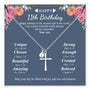 11th birthday card with cross necklace and floral design
