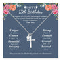 13th birthday card with cross necklace and floral design