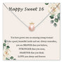 Birthday card with a pearl necklace and floral design for a Sweet 16 birthday