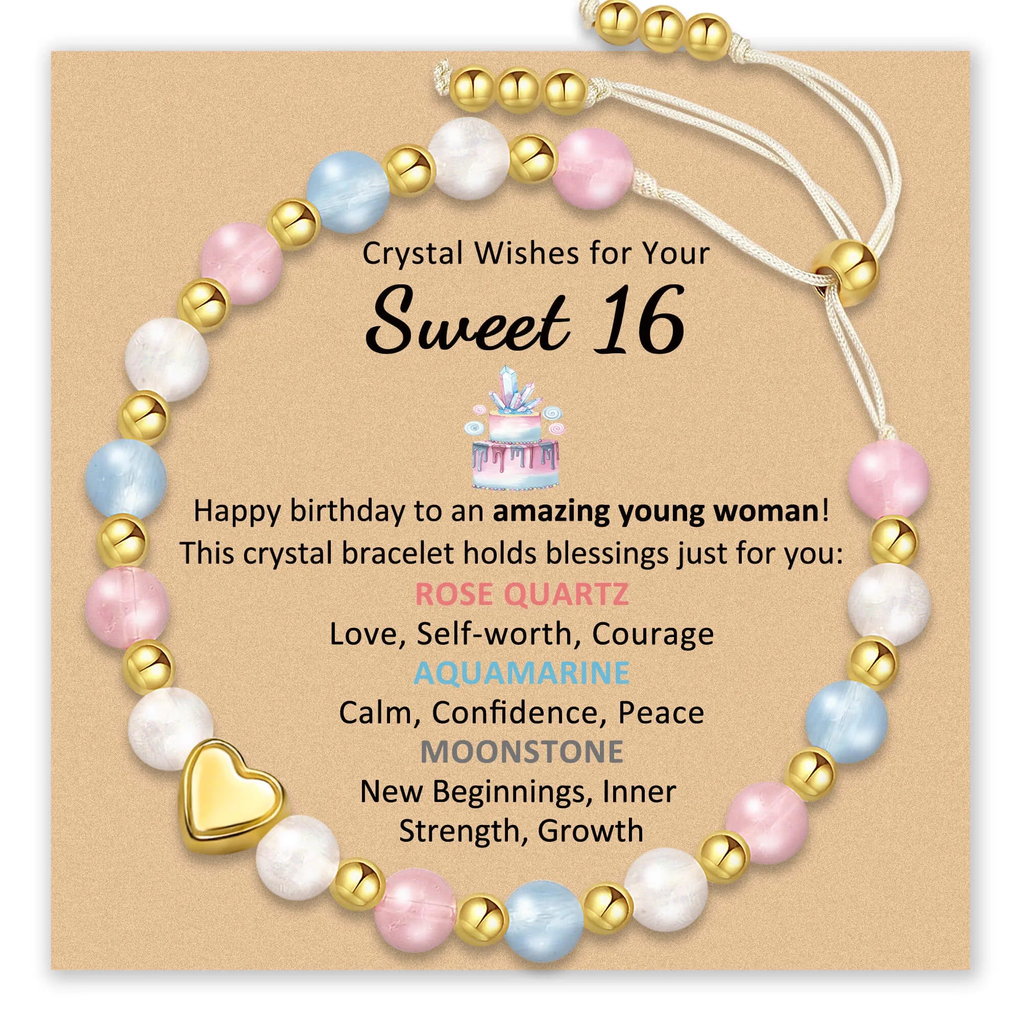 Bracelet for Sweet 16 birthday with pink, blue, and white beads