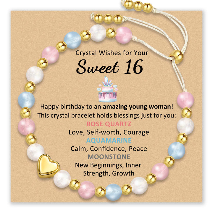 Bracelet for Sweet 16 birthday with pink, blue, and white beads