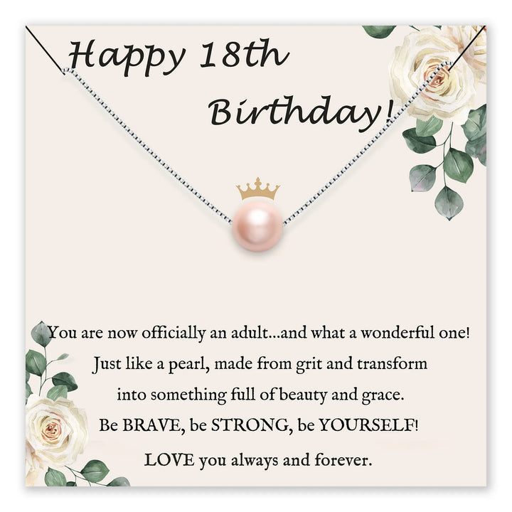 Birthday card with a pearl necklace and floral design for an 18th birthday