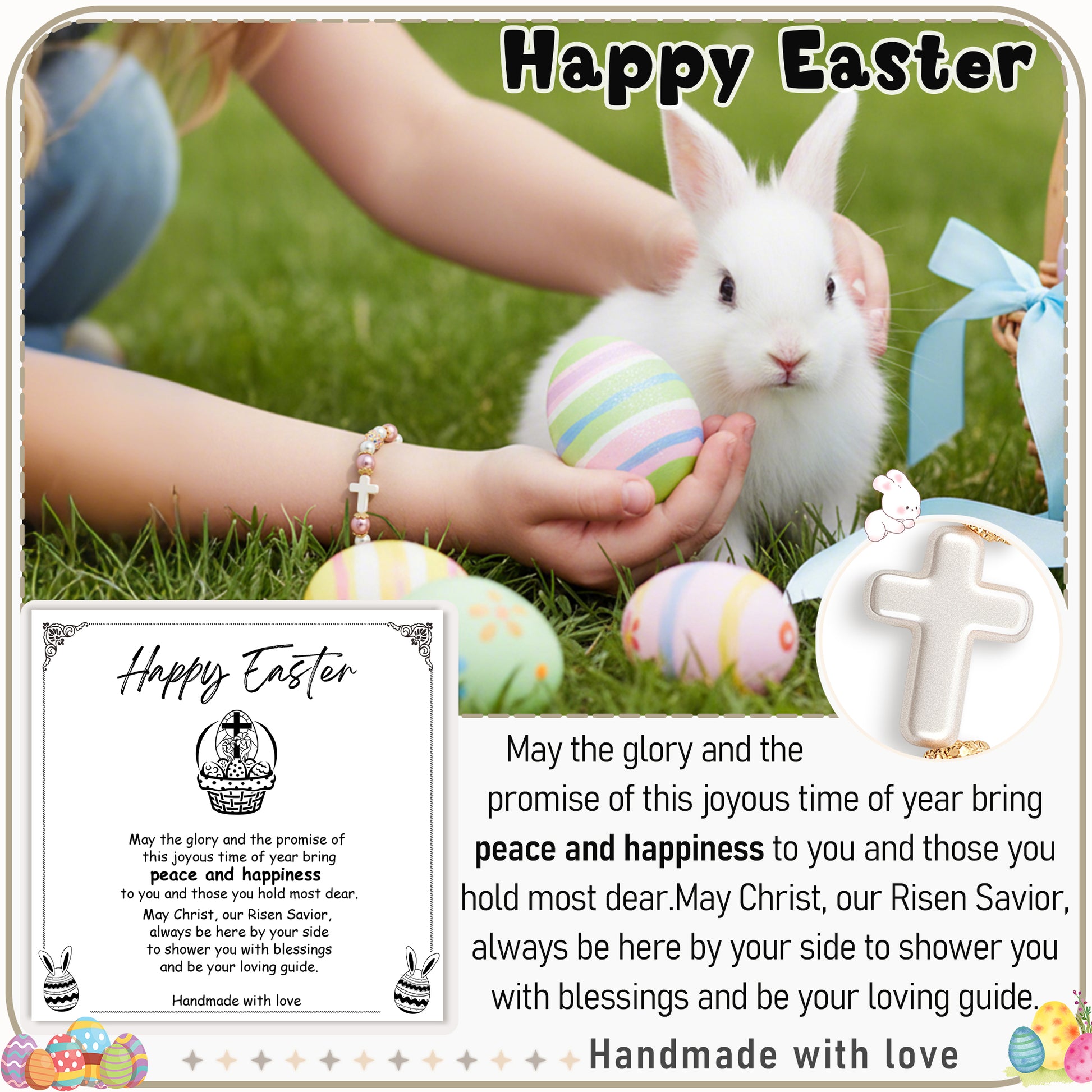 Easter Blessings Cross & Pearl Beaded Bracelet