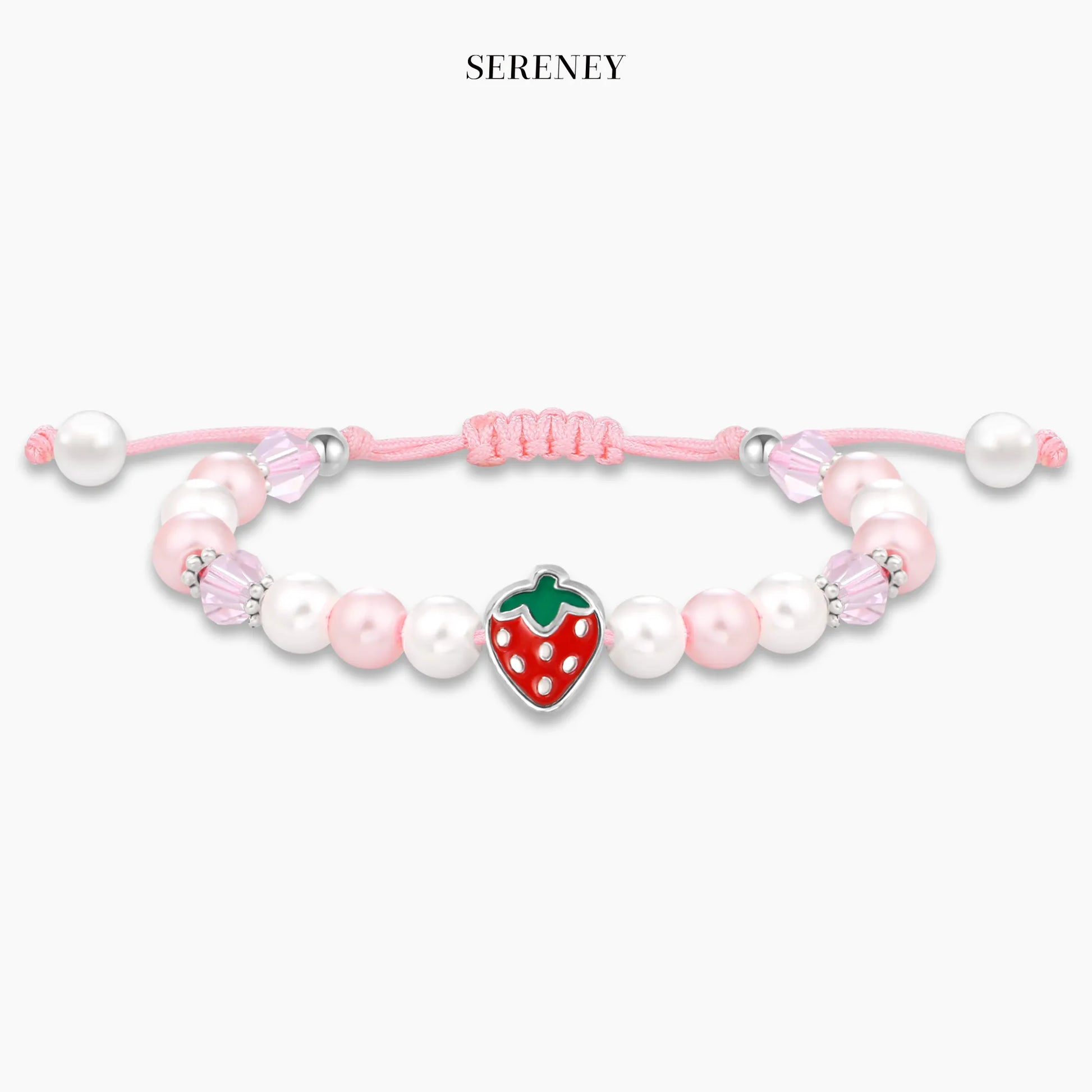 Berry Sweet Birthday Bracelet featuring pink beads and strawberry charm