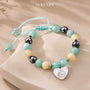 Grandma & Granddaughter Bracelet with aqua, yellow, and black stone beads and heart charm