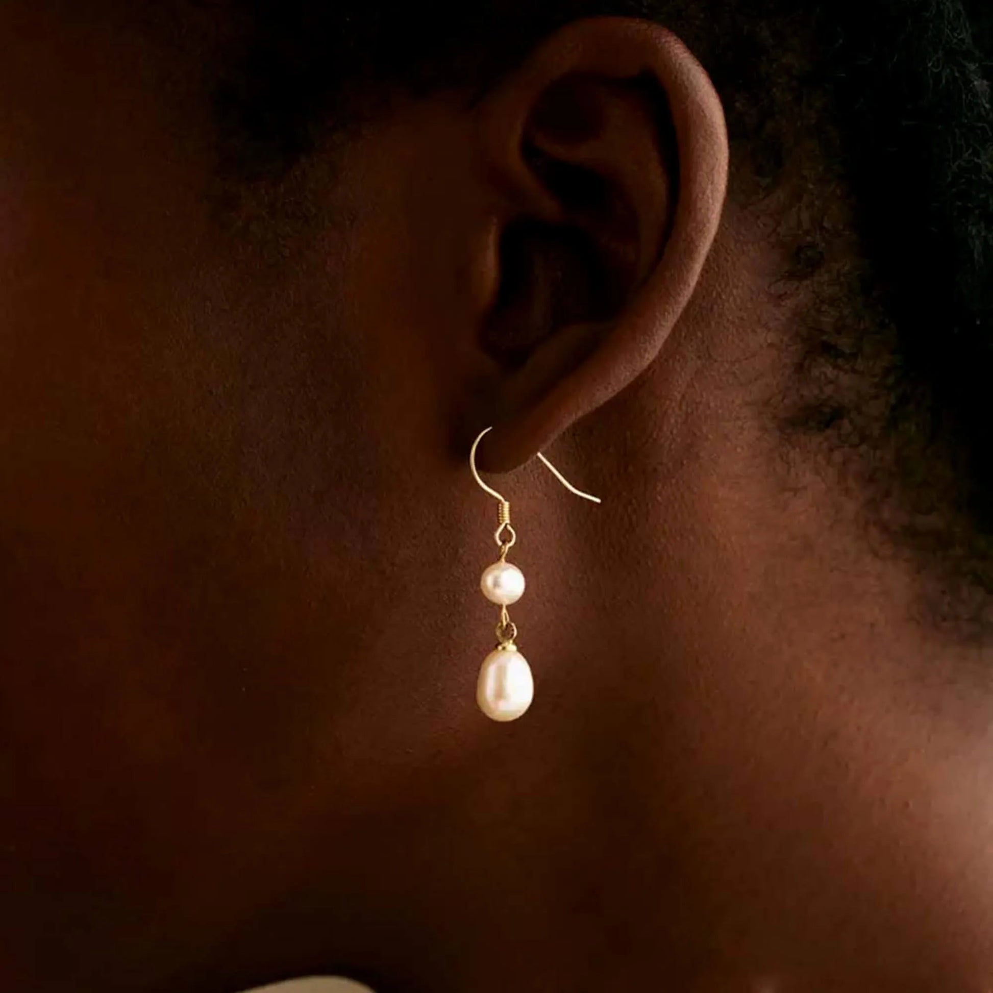 Gold-Tone Double Freshwater Pearl Drop Earrings