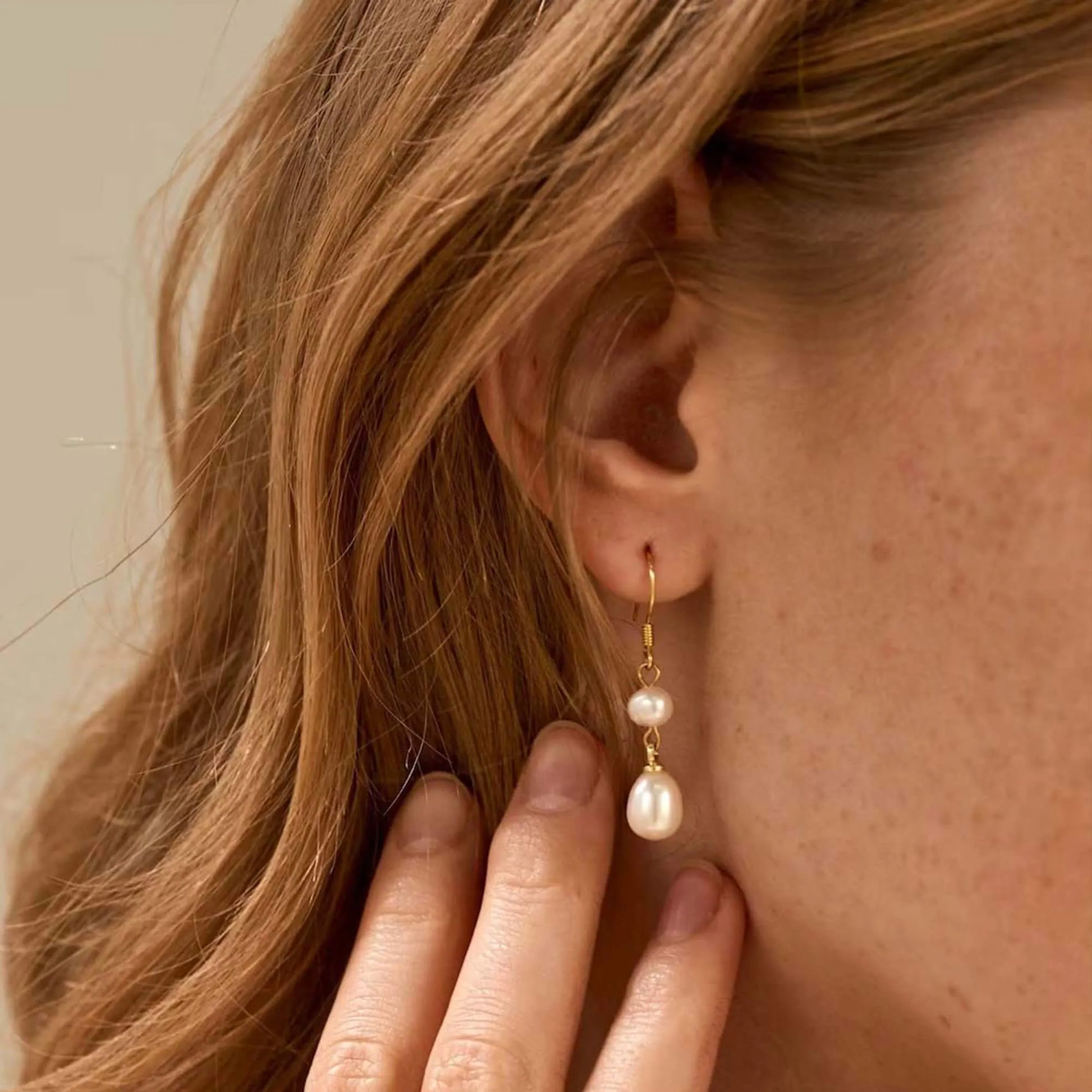Gold-Tone Double Freshwater Pearl Drop Earrings