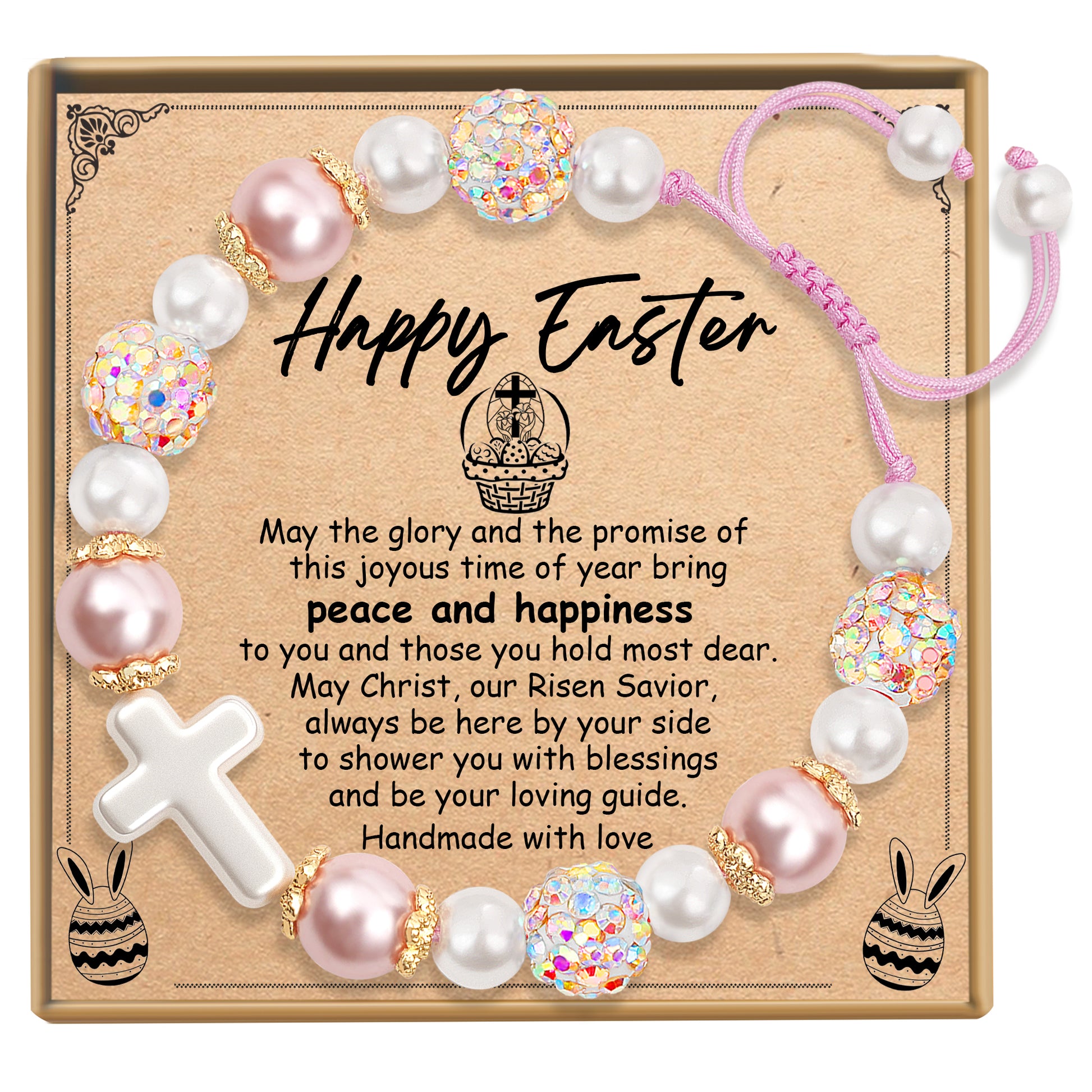 Easter Blessings Cross & Pearl Beaded Bracelet