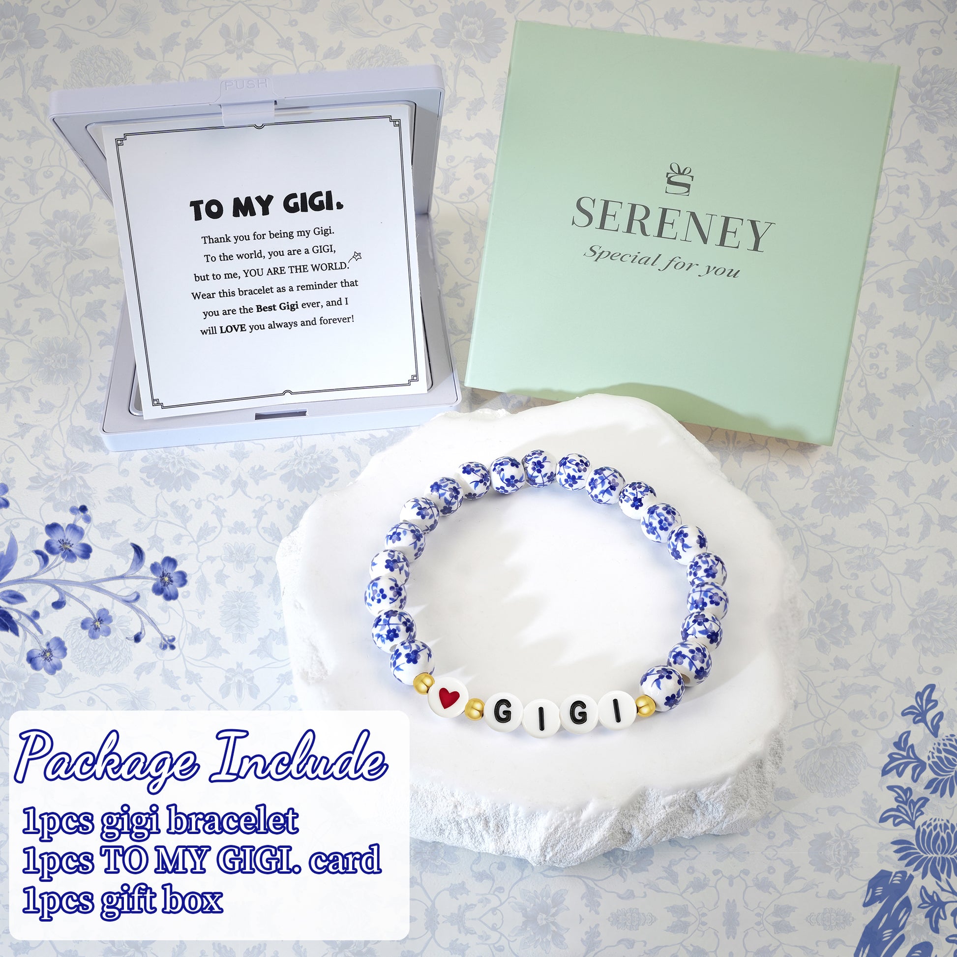 Bule White Porcelain Stretch Bead Gigi/Mimi Bracelet
