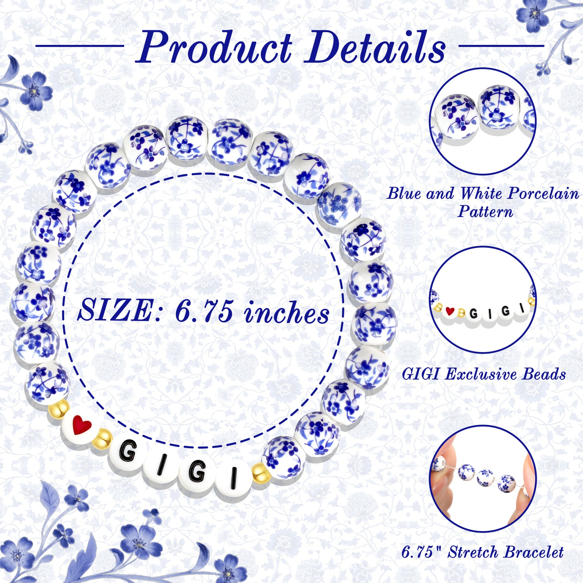 Bule White Porcelain Stretch Bead Gigi/Mimi Bracelet