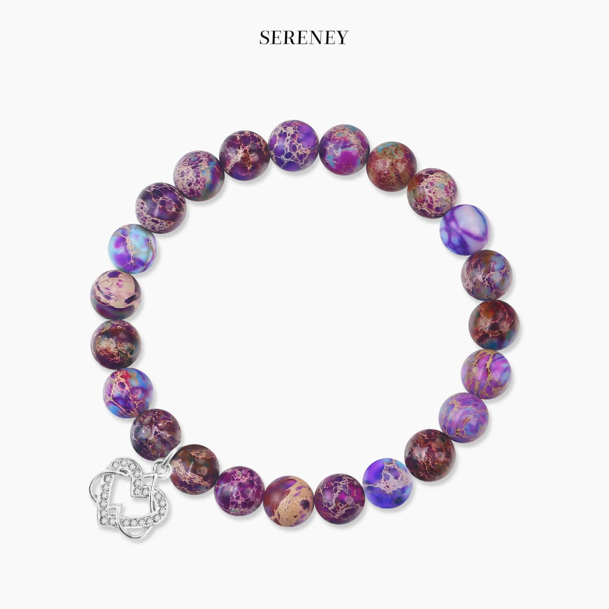 Purple gemstone-bead bracelet with silver heart charm