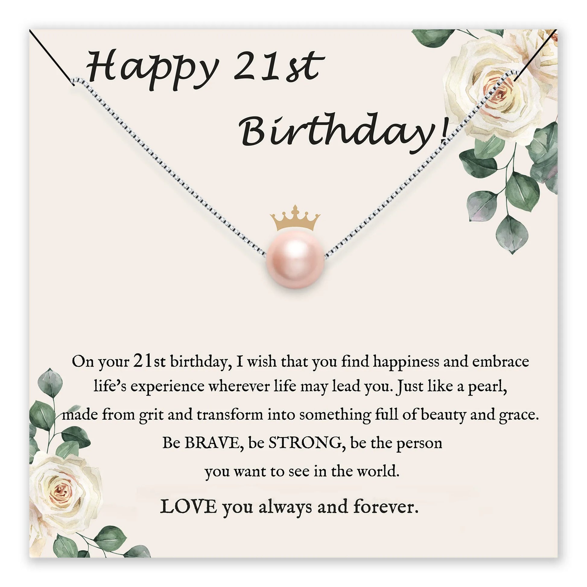 Birthday card with a pearl necklace and floral design for a 21st birthday