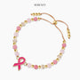 Gold and pink bead cancer awareness bracelet with pink ribbon charm