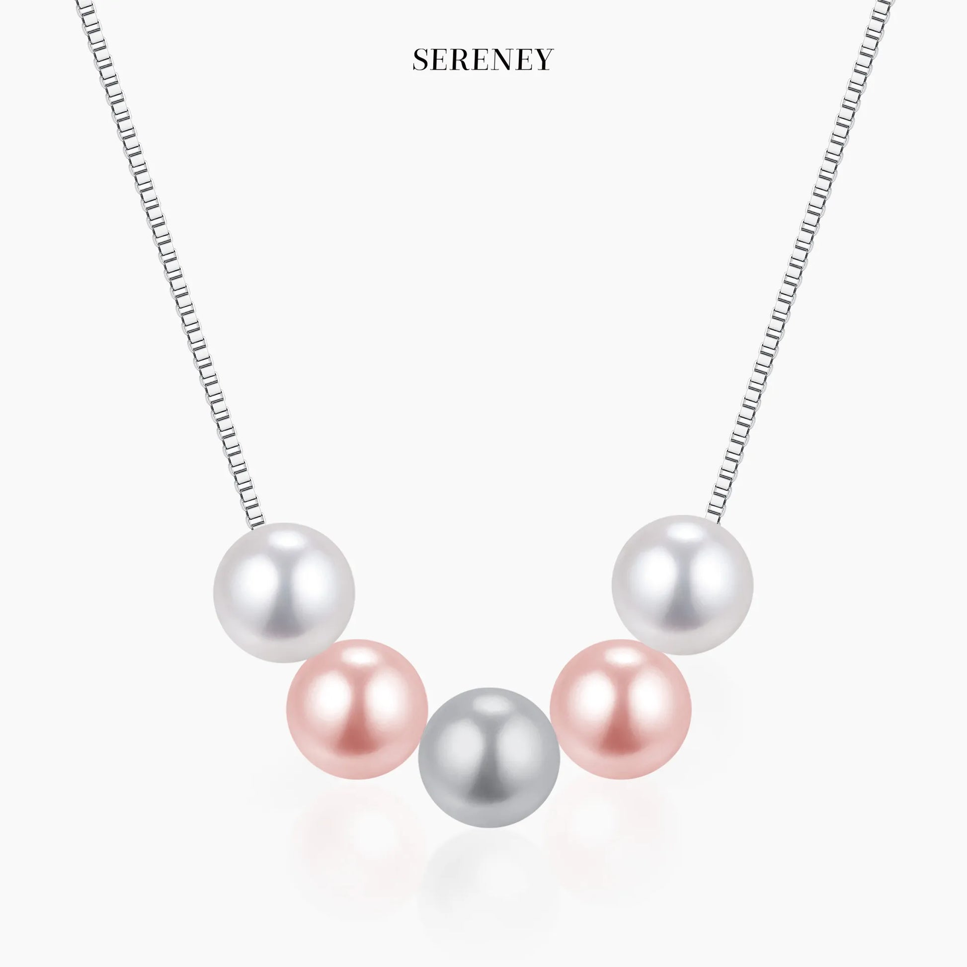 Necklace with five crystal pearls on a silver chain