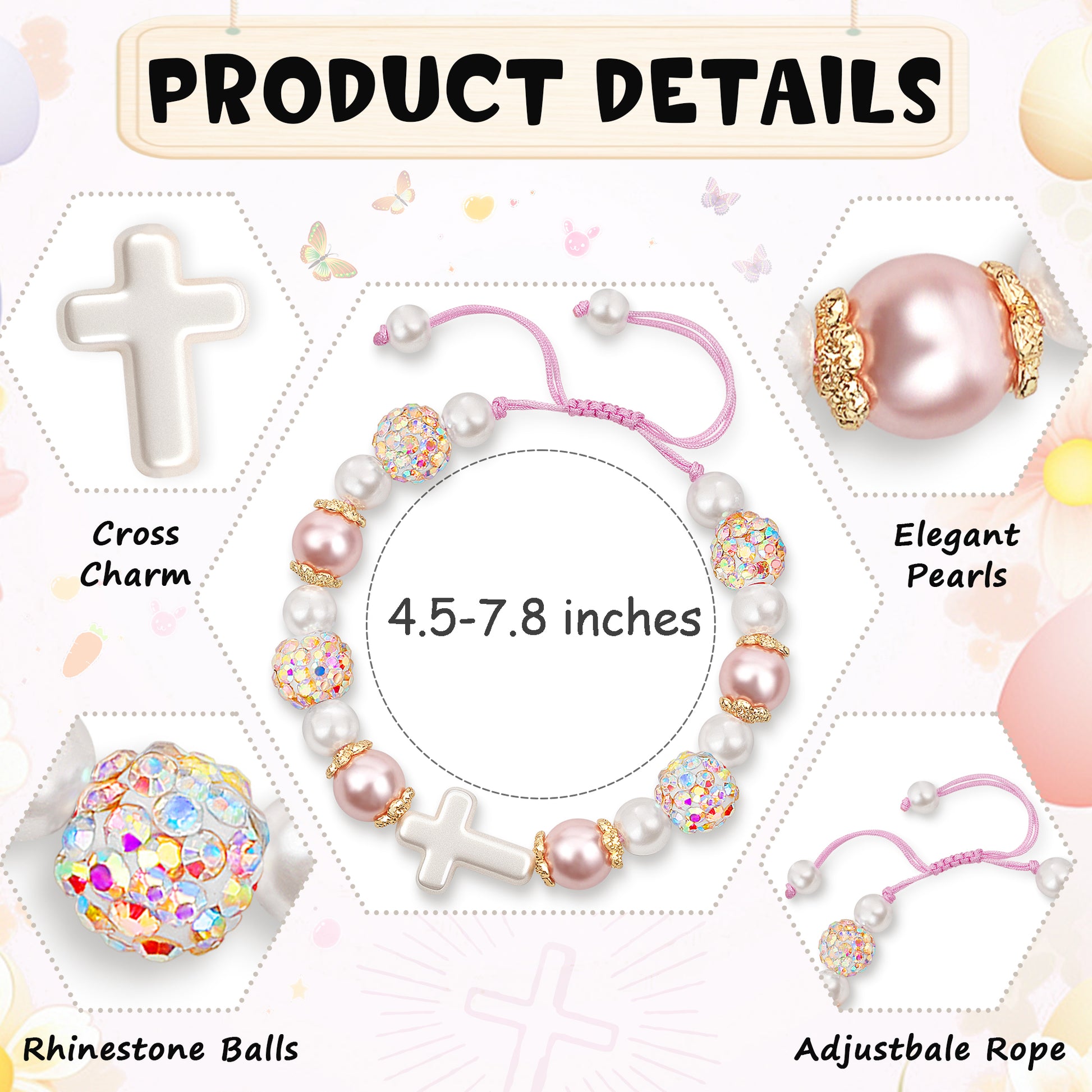 Easter Blessings Cross & Pearl Beaded Bracelet
