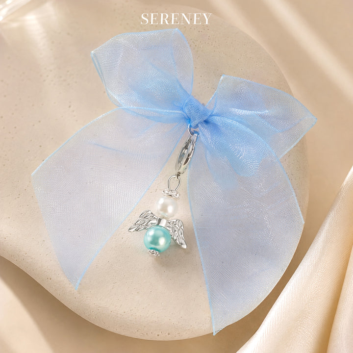 Something Blue Angel Charm with blue and pearl-inspired beads