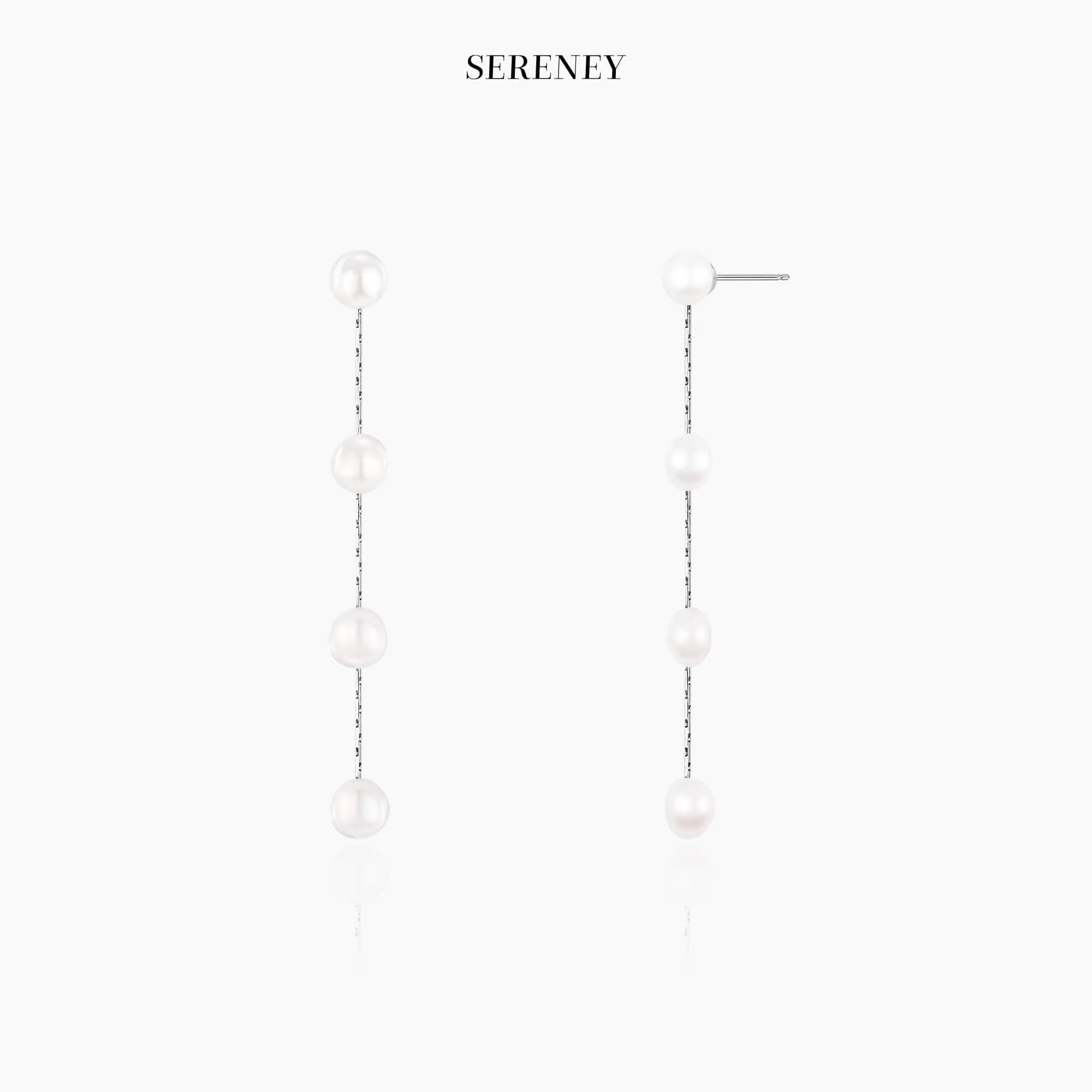 Sterling silver pearl drop earrings with four pearls
