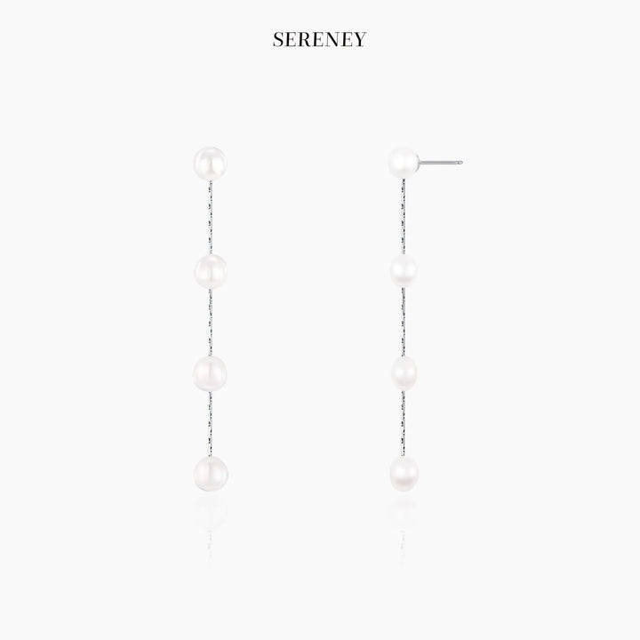 Sterling silver pearl drop earrings with four pearls