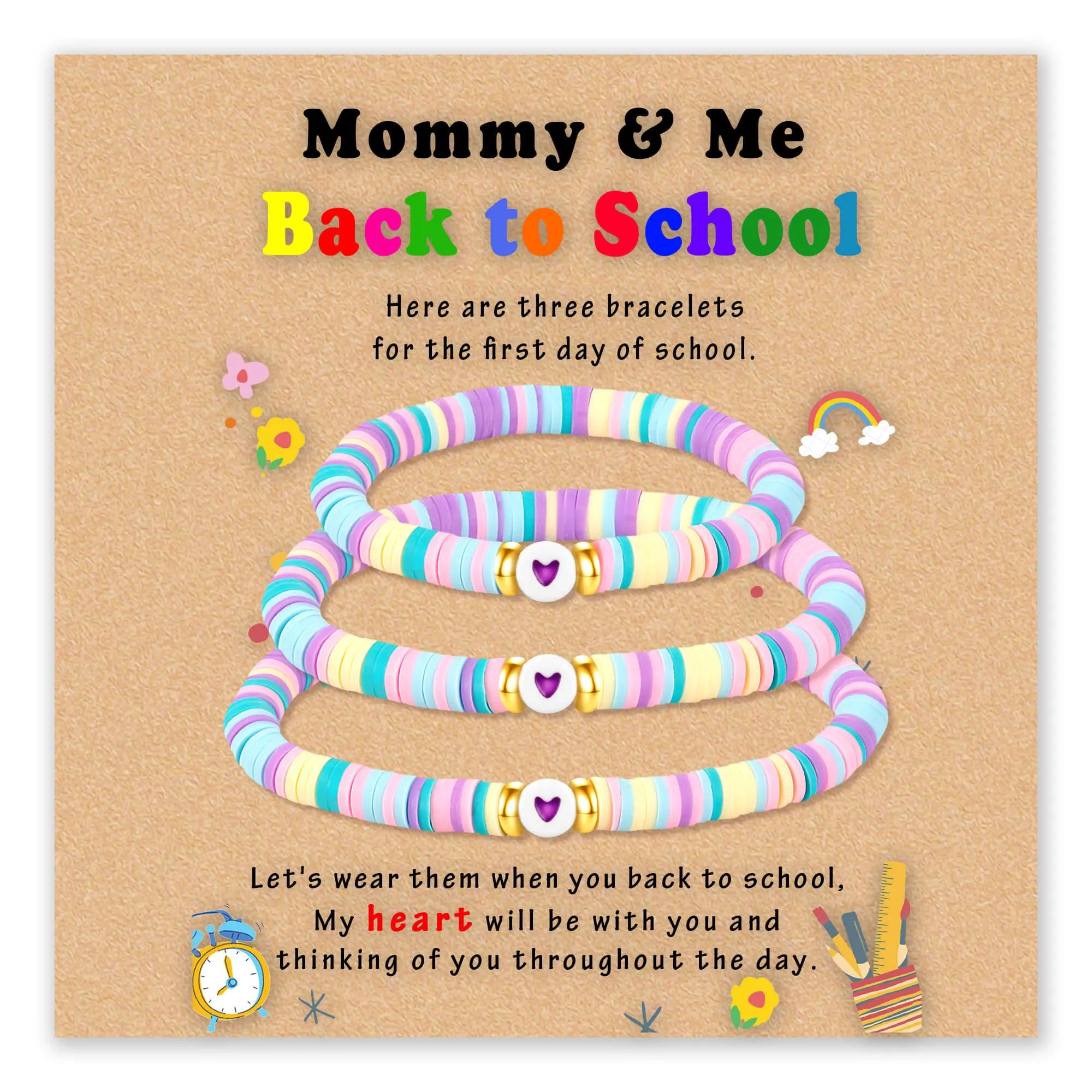 Three colorful bracelets for the first day of school
