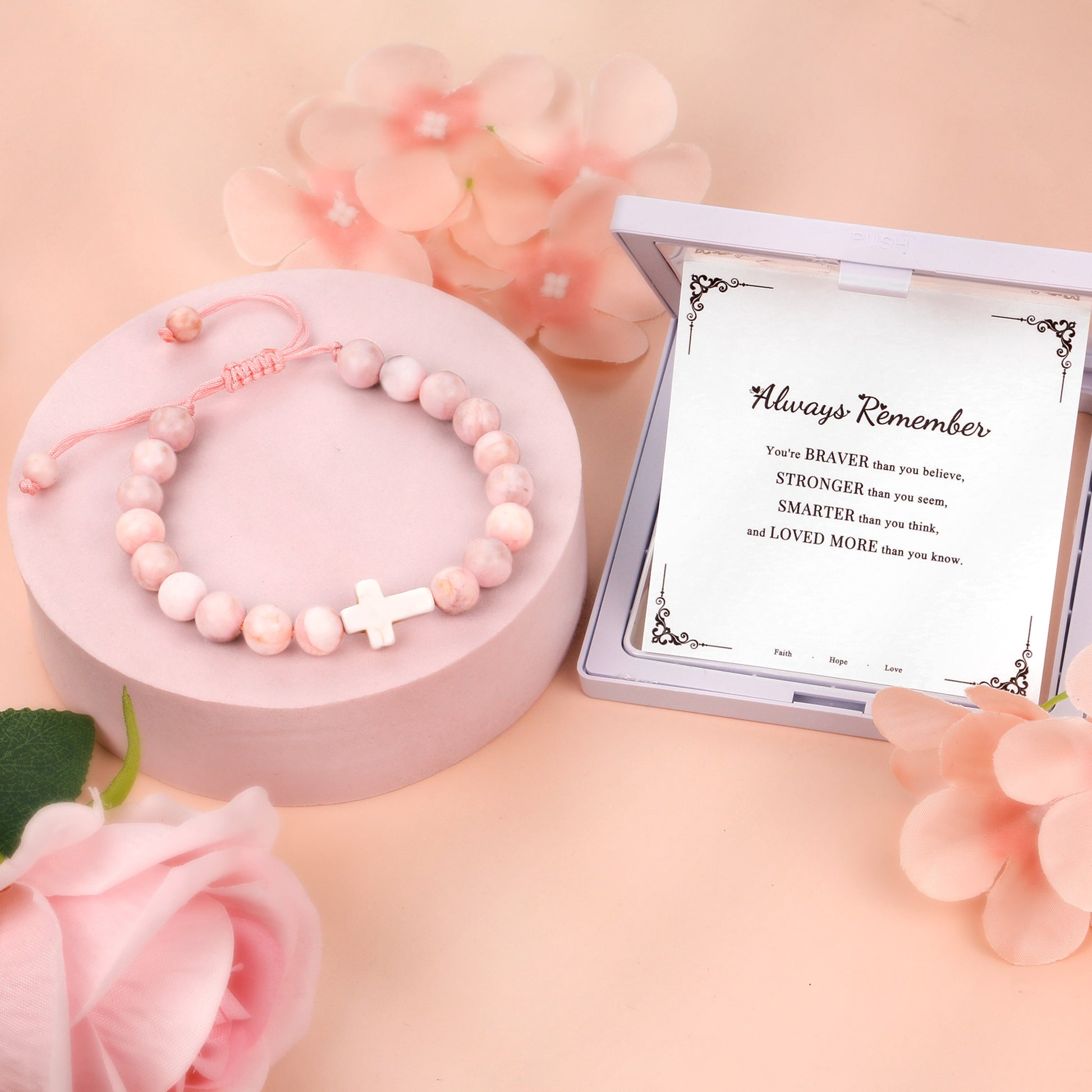 Pink Cross Charm Bracelet