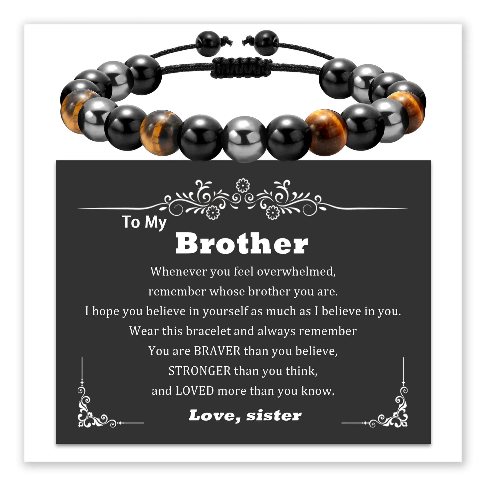 Strength & Love Stone Bracelet with message card for Brother