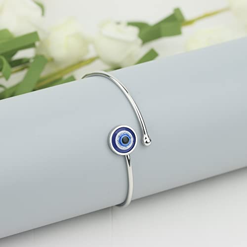 Pulsera de ojo malvado de plata ajustable para mujer, pulsera de ojo para niñas, regalos de regreso a clases, pulsera de protección de ojos azules para cumpleaños de hijas, joyería de amuleto de la suerte Nazar de SmileBelle