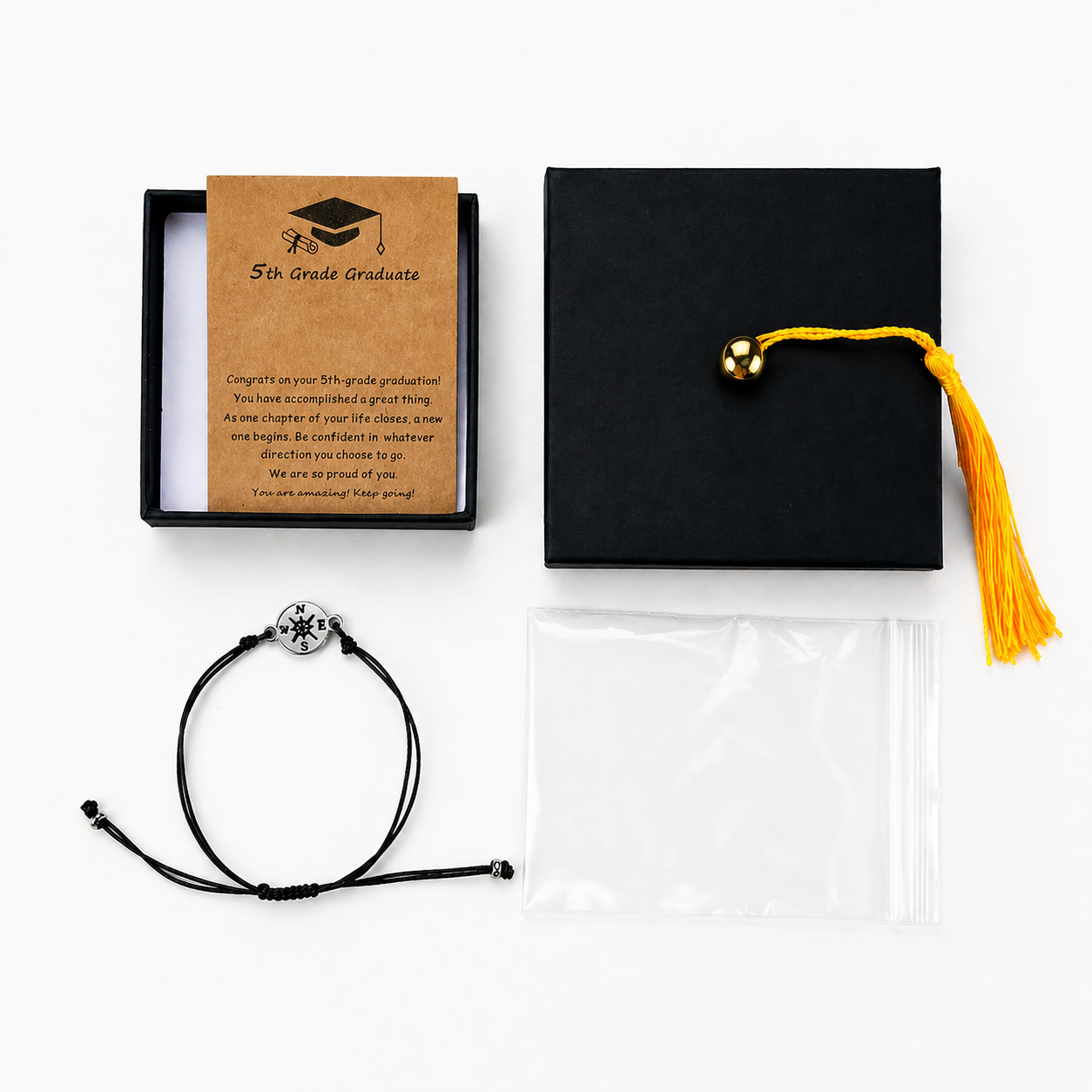 Compass Graduation Bracelet - Milestone Gift with Graduation Cap Box