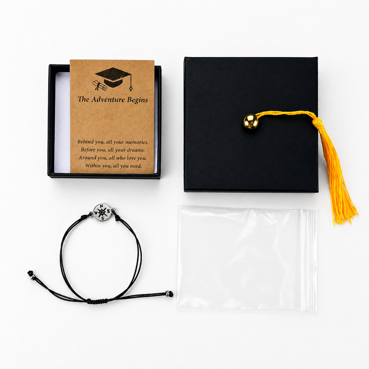 Compass Graduation Bracelet - Milestone Gift with Graduation Cap Box