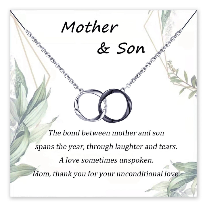 Mother and son necklace with two interlocking circles