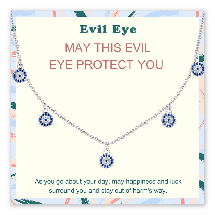 Evil Eye Protection Choker Necklace displayed on a decorative background