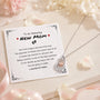 Heart mother necklace with message card: 'To an Amazing New Mom' and crystal heart pendant