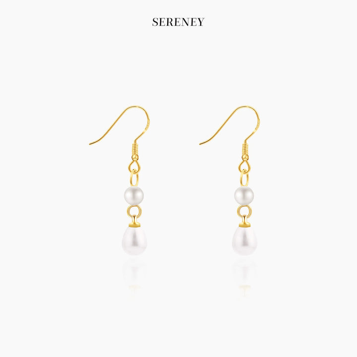 Gold-tone double freshwater pearl drop earrings