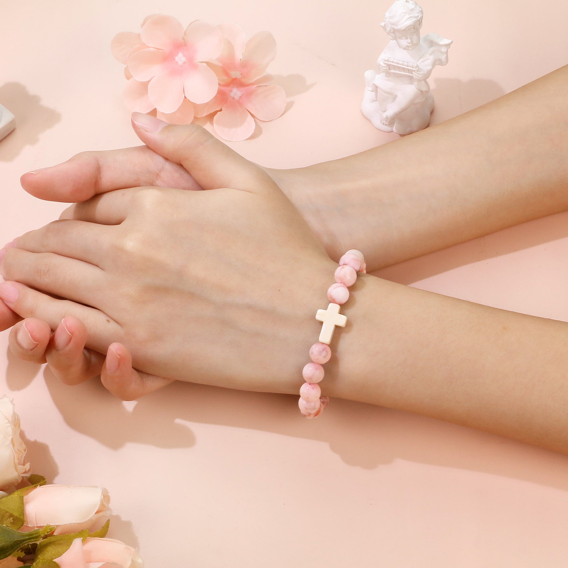 Pink Cross Charm Bracelet