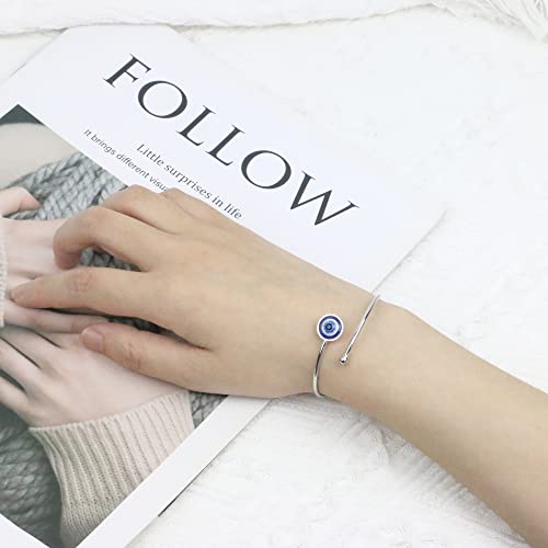 Pulsera de ojo malvado de plata ajustable para mujer, pulsera de ojo para niñas, regalos de regreso a clases, pulsera de protección de ojos azules para cumpleaños de hijas, joyería de amuleto de la suerte Nazar de SmileBelle