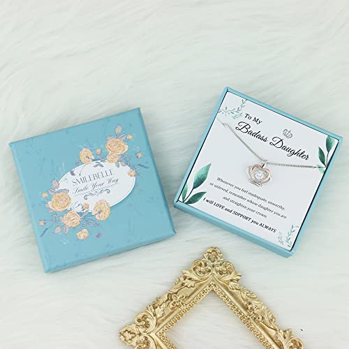 Daughter necklace from mom and dad, To my badass daughter necklace crown necklace for women, Daughter birthday gifts from mom, Necklace to daughter from father, Back to School gifts for girls from SmileBelle