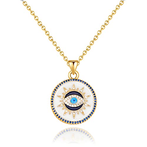 Collar de mal de ojo, collar de protección de oro de 14 quilates, joyería de mal de ojo hecha a mano para mujeres, collar de ojo turco, colgante de amuleto de la suerte, collar de tercer ojo, regalo de cumpleaños para ella, collar Nazar de SmileBelle