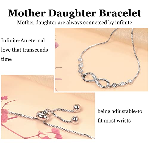 Pulseras Sereney para madre e hija, pulseras a juego para madre e hija, pulseras infinitas de plata para madre e hija, regalo de cumpleaños para niñas de regreso a la escuela de mamá/abuela de