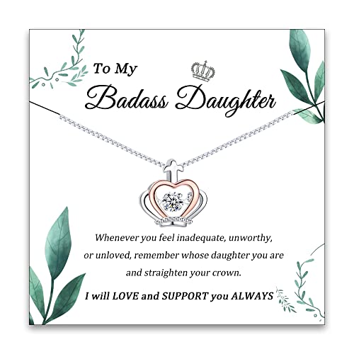 Daughter necklace from mom and dad, To my badass daughter necklace crown necklace for women, Daughter birthday gifts from mom, Necklace to daughter from father, Back to School gifts for girls from SmileBelle