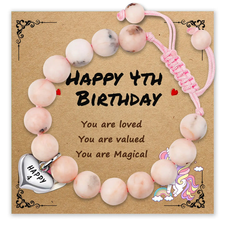 Magical Zebra Jasper Birthday Bracelet with heart pendant for 4th birthday