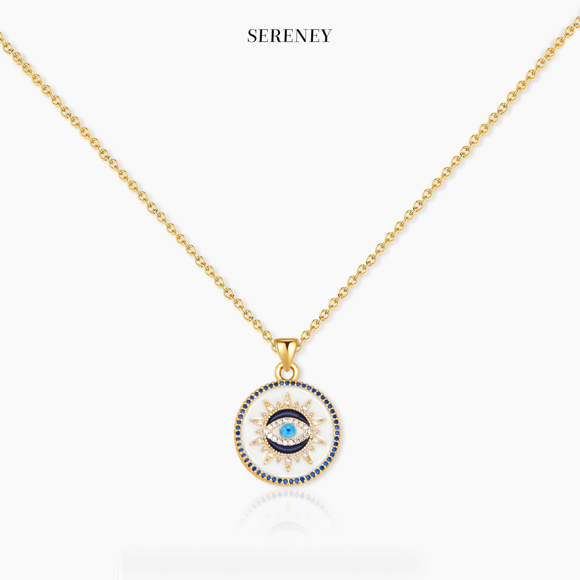 Evil Eye Protection Pendant Necklace displayed on a white background