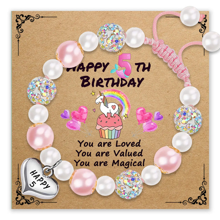 Magical Zebra Jasper Birthday Bracelet with heart pendant for 5th birthday