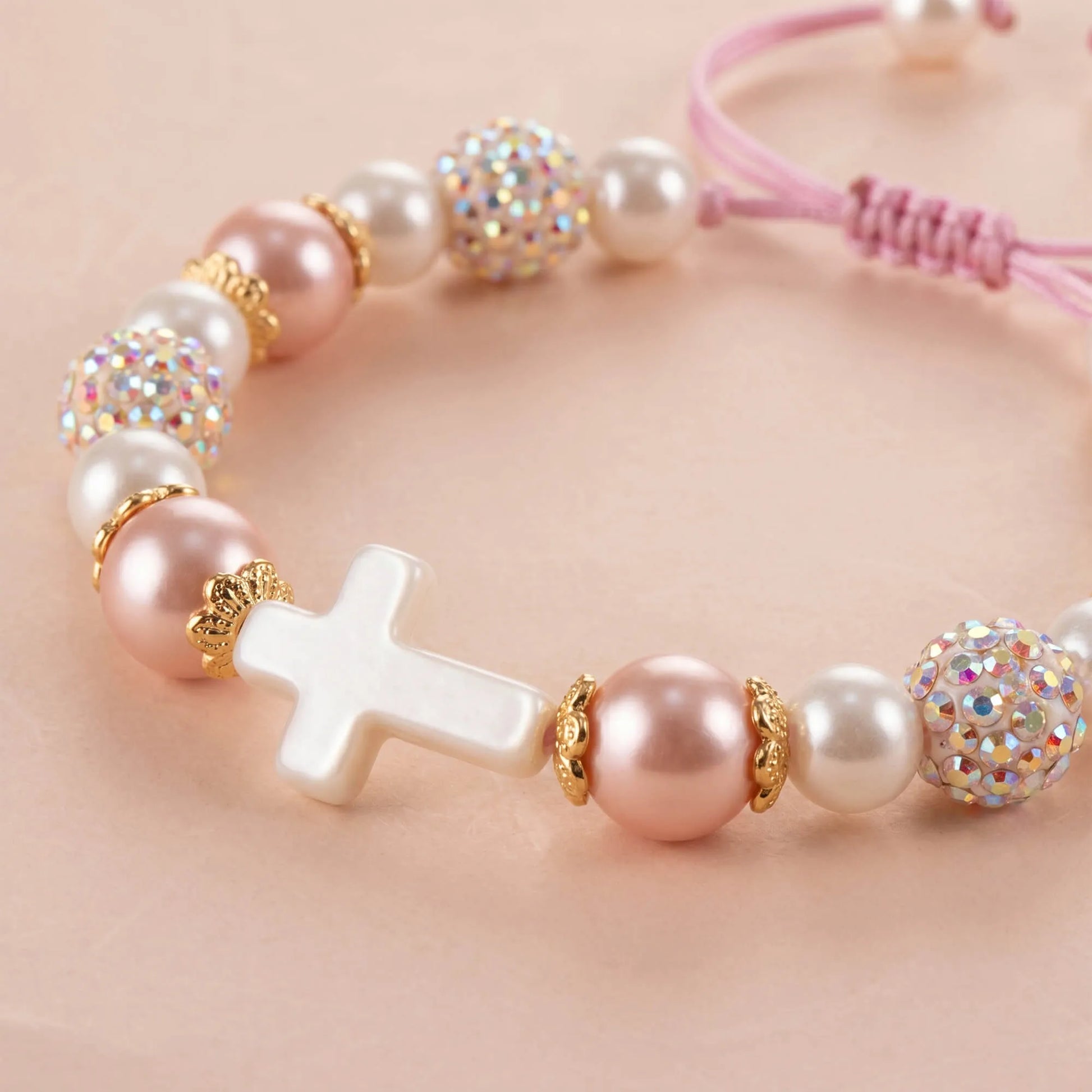 Blessed Shamballa Pearl Cross Bracelet