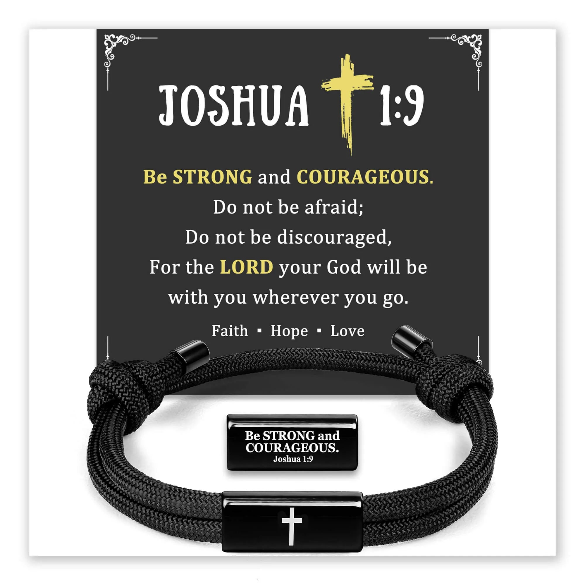 Faith Cross Bracelet with Joshua 1:9 message card