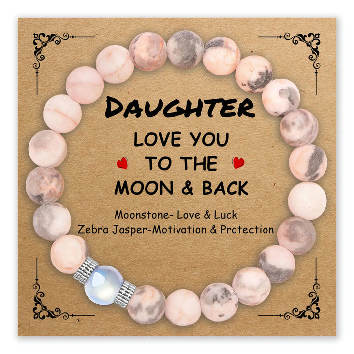 Daughter Moonstone Protection Bracelet with Moonstone and Zebra Jasper beads