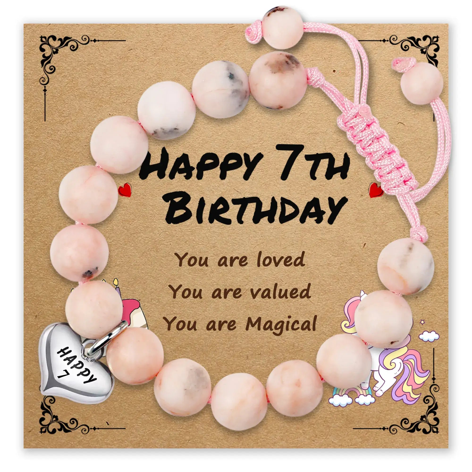 Magical Zebra Jasper Birthday Bracelet with heart pendant for 7th birthday