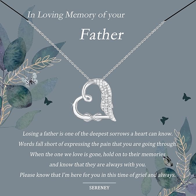 Sympathy gifts for loss of mother, 925 sterling silver angel wing infinity love heart pendant necklace as memorial bereavement condolence remembrance funeral gifts for loss mom from Sereney